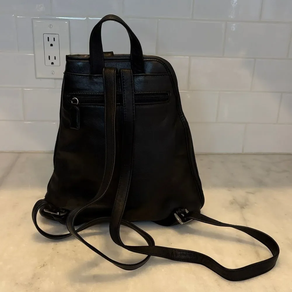 Tignanello Black Leather Sling Backpack Convertible Travel Bag